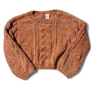 Sadie & Sage Rust Chenille Cable Knit Crop Sweater Balloon Sleeve S Y2K